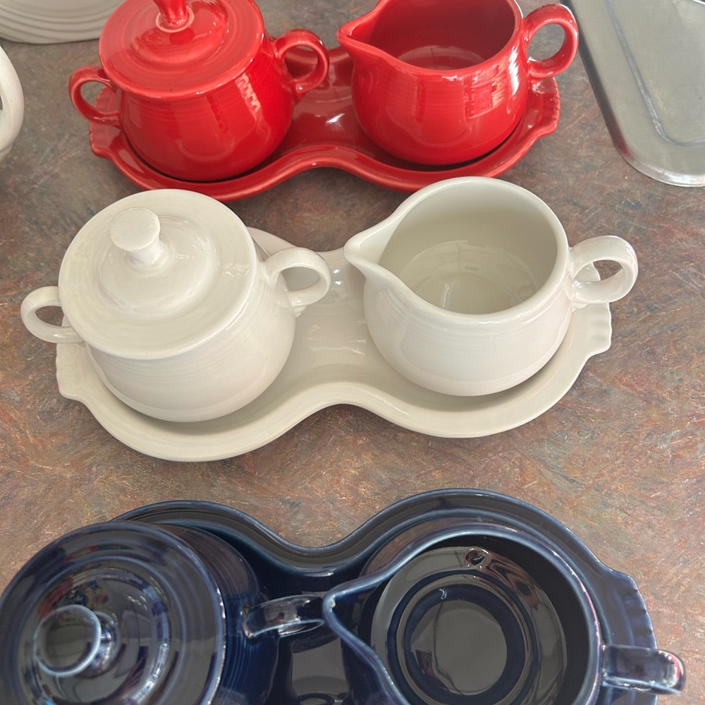 Fiestaware cream and sugar sets with figure 8 trays